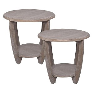 COZAYH Rustic Farmhouse Round End Table for Living Room, Vintage Grey, Set of 2 - 1 of 4