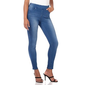 Rekucci Women's Secret Figure Pull-On Skinny Jeans – Stretch Denim with Tummy Control & Functional Pockets - Malibu Blue Sandblast, 2 Short - 1 of 4