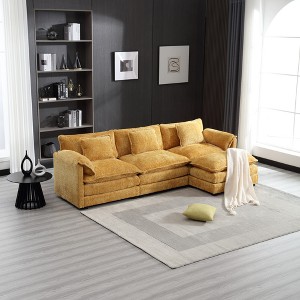 112'' Chenille L-Shaped Cloud Sectional Sofa with Removable Ottoman, Memory Foam Cushions, and Modular Sleeper - 1 of 4