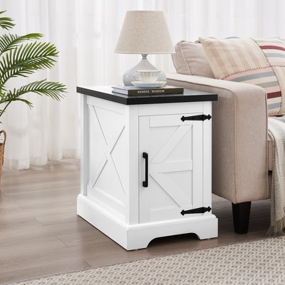DOMETOUR Farmhouse Nightstand with Storage Shelf, Rustic Wood End Table Side Table for Living Room Bedroom