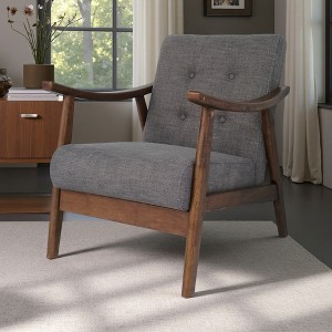Tufted Fabric Armchair with Dark Gray Upholstery, Mid-Century Design - 1 of 4