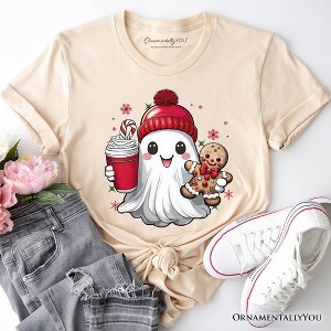 Cute Ghost Christmas T‑Shirt, Adorable Gingerbread and Cocoa Holiday Tee | OrnamentallyYou - 1 of 4