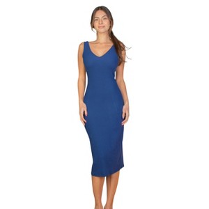 Slickblue Women's Ribbed Sleeveless Bodycon Midi Dress, Back Slit Detail, Fitted Style, 5 Color Options, Size S-L - 1 of 4