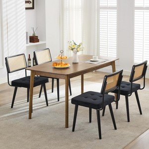 Natural Rattan Dining Chairs Set, Velvet Upholstered Kitchen Chairs with Tall Cane Backrest and Strong Wood Legs for Dining Room, Kitchen, Restaurant - 1 of 4