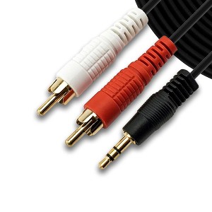 SatelliteSale Auxiliary 3.5mm Audio Jack to 2 RCA Digital Stereo Composite Aux Cable Universal Wire PVC Black Cord - 1 of 4