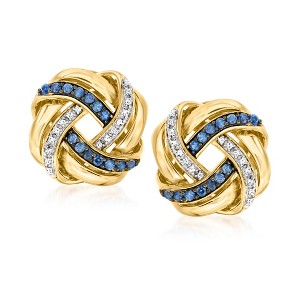 Ross-Simons 0.40 ct. t.w. Sapphire and .10 ct. t.w. Diamond Love Knot Earrings in 18kt Gold Over Sterling - 1 of 4