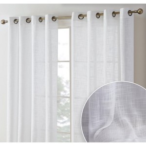 HLC.ME Madison Faux Linen Textured Thicker Sheers Privacy Light Filtering Window Grommet Curtains Drapery Panels, Set of 2 - 1 of 4