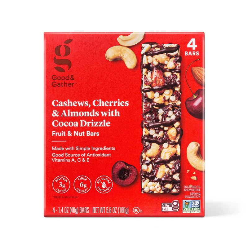 Cashews, Cherries and Almond with Cocoa Drizzle Fruit and Nut Bars - 4ct - Good & Gather&#8482;, 1 of 5