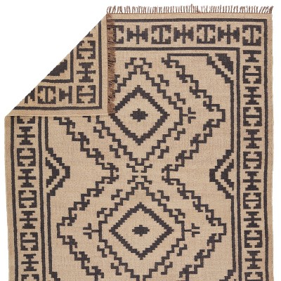 Jaima Tribal Medallion Flatwoven Wool Area Rug in Black and Beige