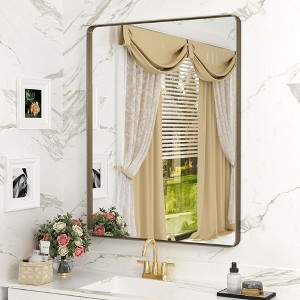 Apmir 28 in. W x 36 in. H Rectangular Aluminum Alloy Framed and Tempered Glass Wall Mirror in Brushed Bronze - 1 of 4