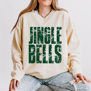 Jingle Bells Block Distressed - Women's Lightweight Garment Dyed Sweatshirt - 1 of 3