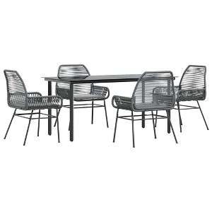 vidaXL Patio Dining Set with Cushions Garden Table and Chairs Poly Rattan Glass - 63" x 31.5" x 29.1" Gray 4 Piece - 1 of 4