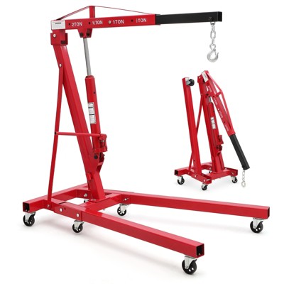 2-Ton Folding Engine Hoist 4400 Lb Capacity Hydraulic Shop Crane W/ Telescoping Boom 6 Wheels for Automotive Repair