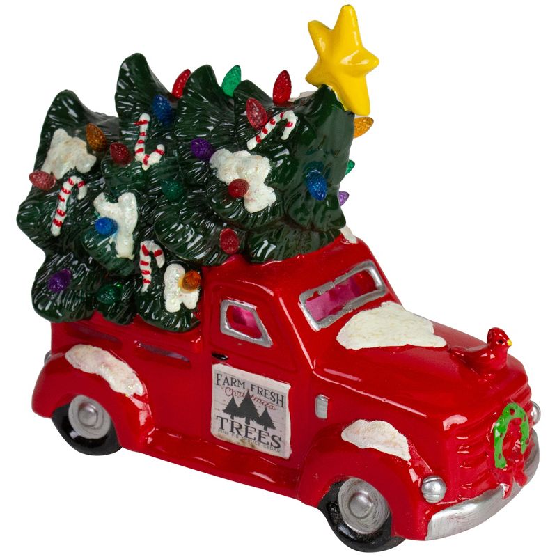 Northlight 8" Red LED Lighted Vintage Truck Hauling Christmas Tree, 1 of 6
