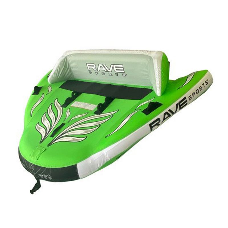 RAVE Sports 3 Person Inflatable Durable Nylon Wake Hawk Towable Boating Water Tube Raft with 6 Handles, Knuckle Guards, and 2 Air Chambers, Green, 2 of 7
