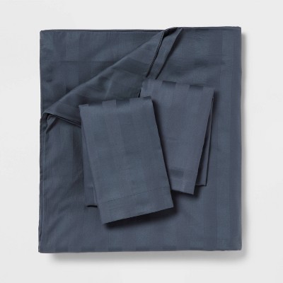 Threshold Luxe Striped Damask Comforter Set – Full/Queen, Slate Blue, 3-Piece With 2 Shams, 300 Thread Count, Soft Polyester