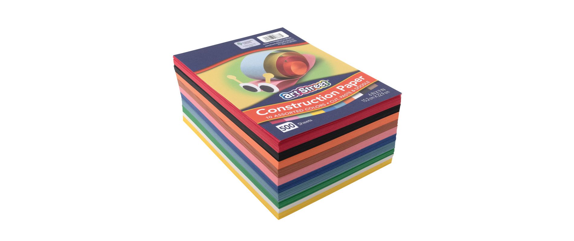 Prang Lightweight Construction Paper, 10 Assorted Colors, 6" x 9", 500 Sheets