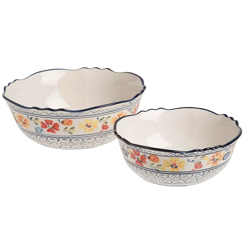 Gibson Elite Luxenbourg 2 Piece Floral Hand Painted Round Stoneware Bowl Set, 1 of 7