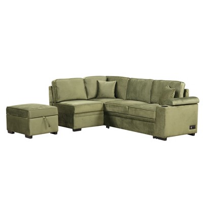 NicBex Sleeper Sofa Bed,2 in 1 Pull Out Sofa Bed L-Shaped Sectional Couch with Storage Ottoman for Living Room,Apartment,Office,Green