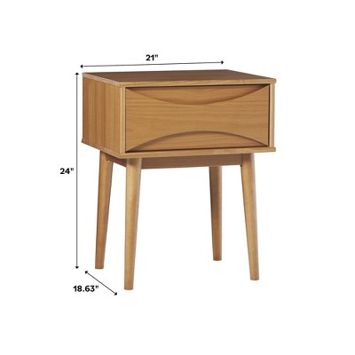 Caramel Pine Wood Mid-Century Modern 1-Drawer Nightstand Set