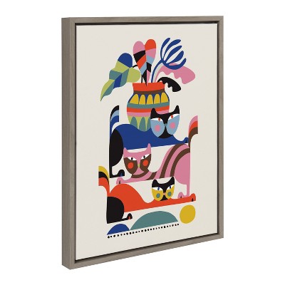 Kate and Laurel Sylvie 3 Cats Framed Canvas by Rachel Lee of My Dream Wall