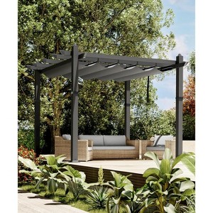Retractable Aluminum Pergola – 10x10/10x13 Ft Wood-Grain Design, Adjustable Sunshade & Rust-Proof Frame for Patio/Backyard/Garden - 1 of 4