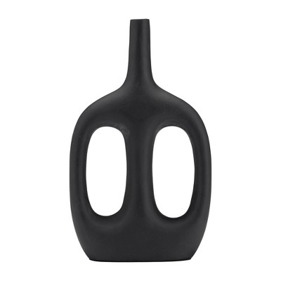 Sagebrook Home 9"Lx2"Wx15"H, Metal Hollow Handles Vase, Black, Decorative Vase for Wedding and Home Decor, Crafted with Aluminum, Modern and Elegant
