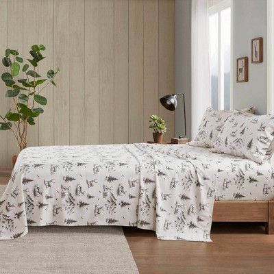 Full Gray Deer Toile Cotton Flannel Sheet Set