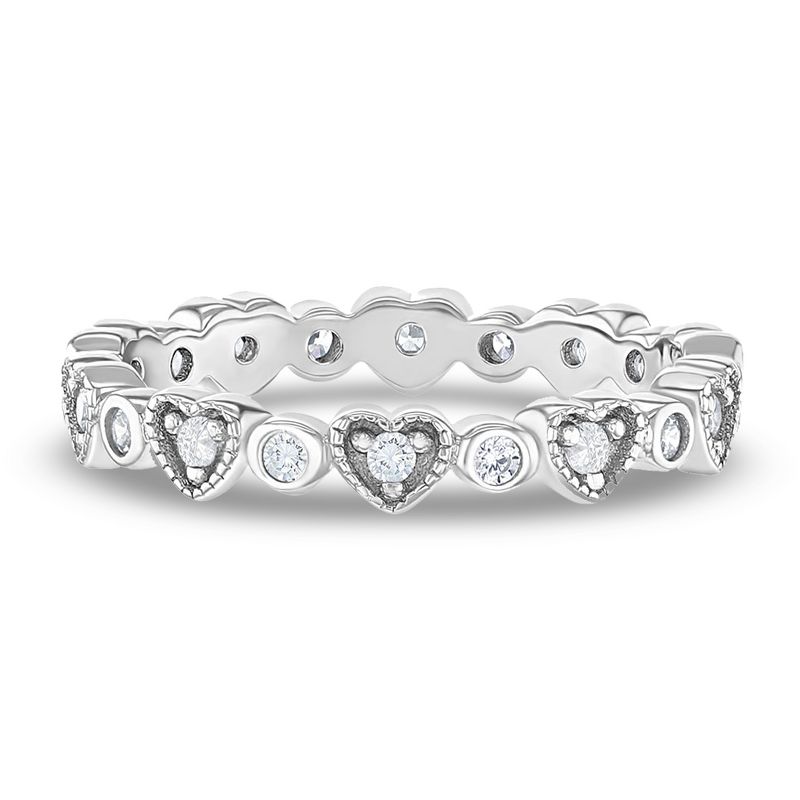 Girl's CZ Heart Band Sterling Silver Ring - In Season Jewelry, 1 of 7