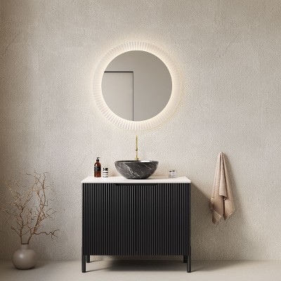 NicBex 30/48" Bathroom Vanity with Top Ceramic Sinkbowl,Chic Striped Bathroom Cabinet with 2 Doors,No Faucet/Mirror Included