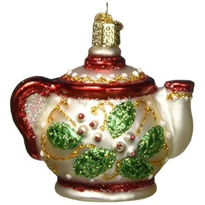 Old World Christmas Glass Blown Christmas Ornament, Holly Teapot (With OWC Gift Box)