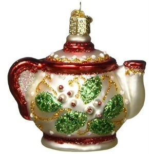 Old World Christmas Glass Blown Christmas Ornament, Holly Teapot (With OWC Gift Box) - 1 of 1