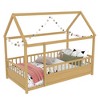 Twin Size Wooden Floor Bed with House Roof Frame and Fence Guardrails - 4 of 4