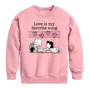 Boys' - Peanuts - Lucy And Schroeder Valentine's Piano Graphic Long Sleeve Fleece Sweatshirt - 1 of 4