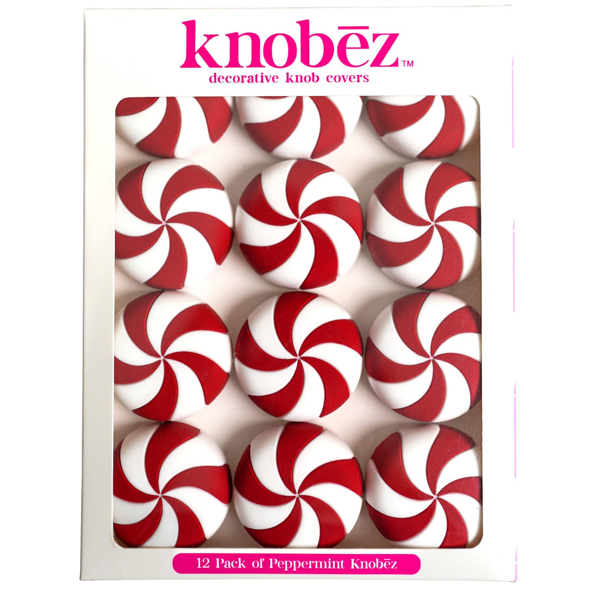 Knobēz: Decorative Knob Cover - Red Peppermint, 12pk, Hardware Decoration
