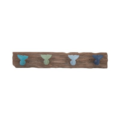 Beachcombers Multi Whale Tail Hook Coastal Plaque Sign Wall Hanging Decor Decoration For The Beach 23.23 x 2.76 x 3.9 Inches.