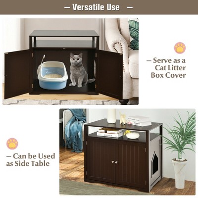 Brown MDF Freestanding Cat Litter Box Enclosure with Storage