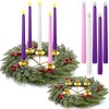 MOEPISY Advent Candle Holder Wreath Set of 5 with 5 Flameless Candles Christmas Advent Berry Champagne Flower Wreath Rings (Classic) - 2 of 4