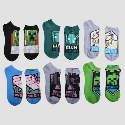 Boys' Minecraft 6pk No Show Socks - Green S/M