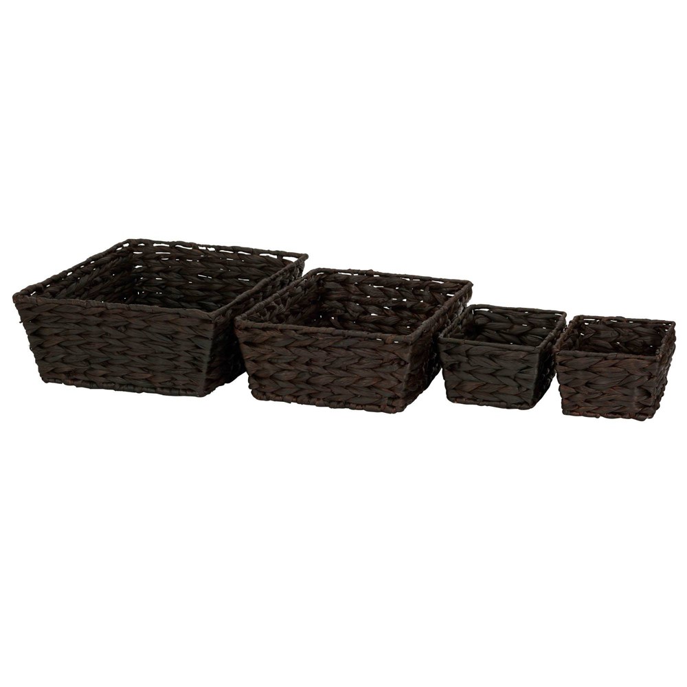 Photos - Other interior and decor Household Essentials Set of 4 Hyacinth Stained Baskets Brown