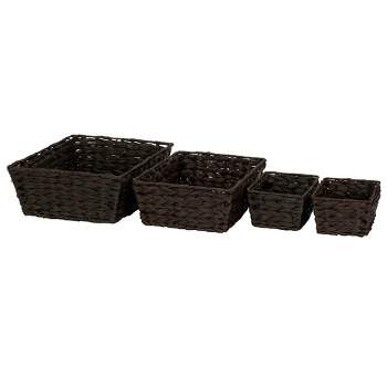 Household Essentials Set of 4 Hyacinth Stained Baskets Brown