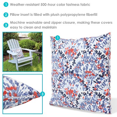 Abstract Red and Blue Polyester Square Outdoor Throw Pillows, Set of 2