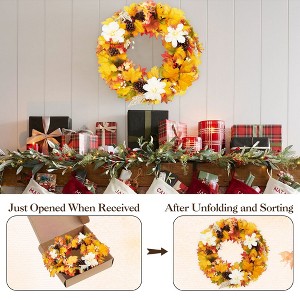 24" Fall Wreath - Artificial Fall Wreaths with Maple Leaves, Berries & Pinecones, Autumn Wreaths for Front Door, Harvest Festival Indoor Home Decor, - 1 of 4