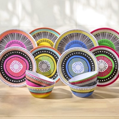BrylaneHome 12 Piece Almira Melamine Dinnerware Set