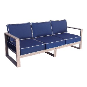 Courtyard Casual Driftwood Gray Teak Modern North Shore Outdoor Three Seater Sofa with Cushions - 1 of 4