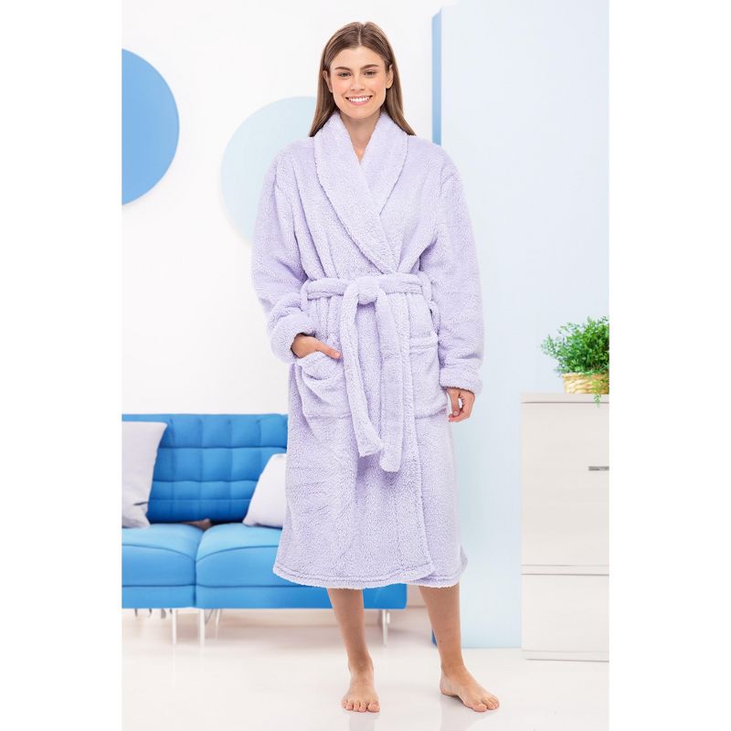 Women's Fuzzy Plush Fleece Robe, Warm Soft Bathrobe for Her, 4 of 8