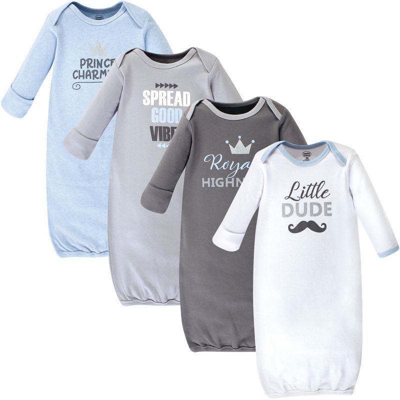 Luvable Friends Baby Boy Cotton Long-Sleeve Gowns 4pk, Little Dude, 0-6 Months, 1 of 7