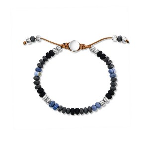 Metallo Stainless Steel, 6mm Genuine Bead Adjustable Bracelet - Onyx & Lapis - Blue - 9.5 Inch - 1 of 3
