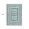 Teal Blue And Ivory Geometric Washable Indoor Outdoor Area Rug - 3 of 4