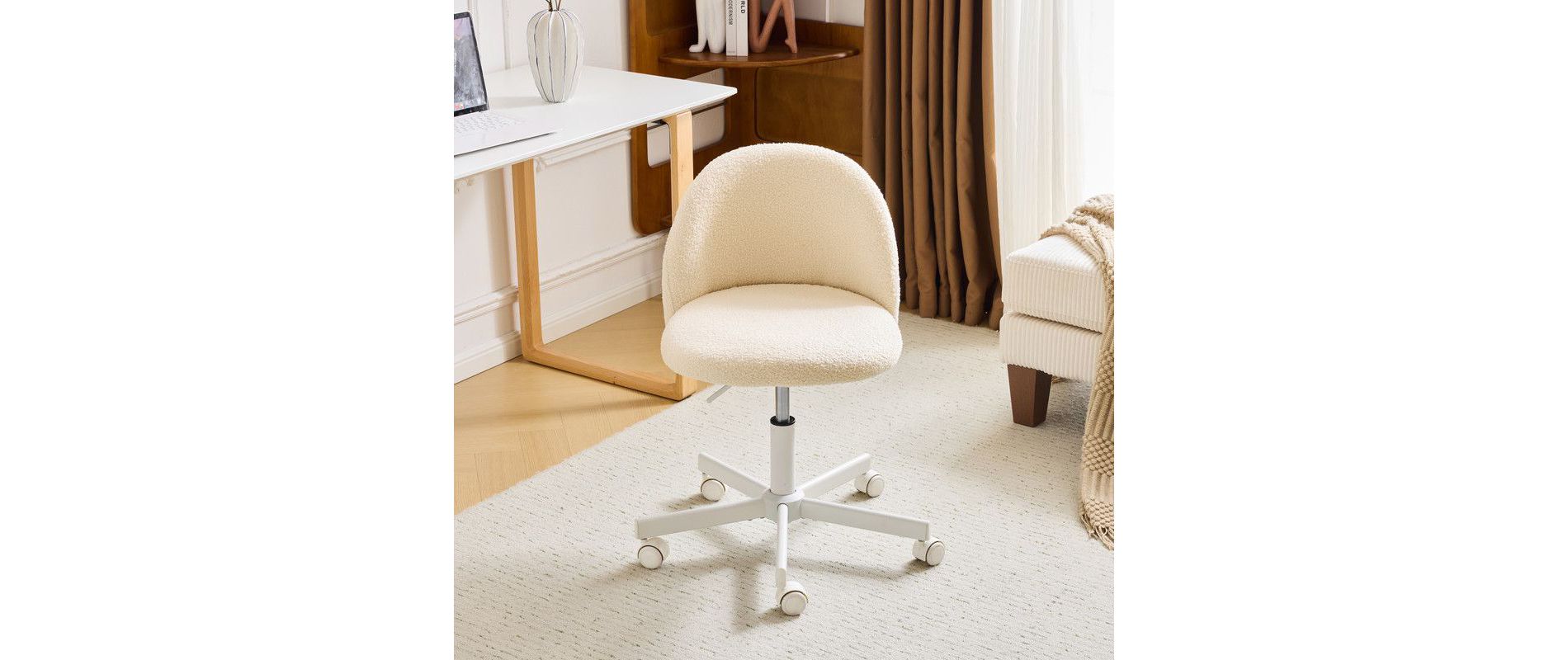 Karl Home | Beige Task Chair Office Desk Chair Make Up Chair With Wheels